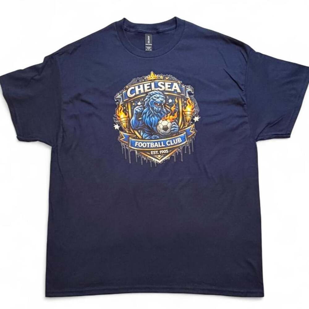 Gildan Chelsea Football Club Graphic T-Shirt XL Navy Blue Lion